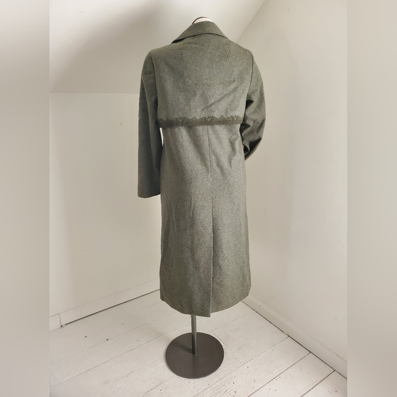 Bavarian Loden Forest Fairy Moss Green Wool Trench Coat - Picture 9 of 12
